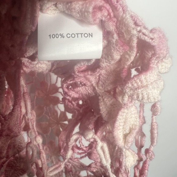 INDIA Tank Top Womens One Size Pink Crochet Fringe Floral Boho Festival Cropped - Picture 7 of 13